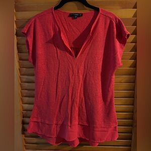 Sanctuary Peach Coral Pink 100% Linen Short Sleeve Top Ruffle Detail Size S